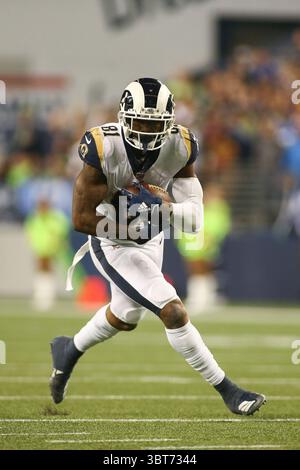 3. Oktober 2019: Los Angeles Rams Tight End Gerald Everett (81) läuft, nachdem er während eines Spiels zwischen den Los Angeles Rams und den Seattle Huskies im CenturyLink Field in Seattle, WA, einen Pass gefunden hat. Die Seahawks gewannen mit 30:29. Sean Brown/CSM(Credit Image: &Copy; Sean Brown/CSM via ZUMA Wire) Stockfoto