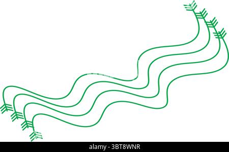Glatter, welliger grüner Pfeilvektor mit Sternen, die digitale Signale und Netzwerkwachstum darstellen Stock Vektor