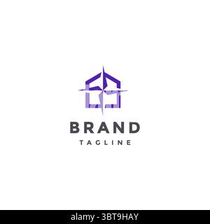 Simple House Icon Mit Compass Inside Logo Design. Design Des Symbols Für Einfache Wegbeschreibungen. Stock Vektor