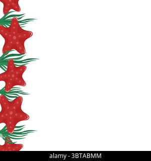 Seitlicher Hintergrund mit rotem Seestern und grünem Algen Stock Vektor