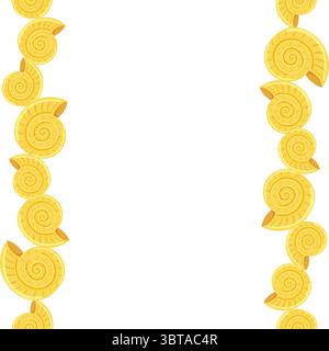 Vertikaler Meereshintergrund mit gelbem Rand von Spiralschalen Stock Vektor