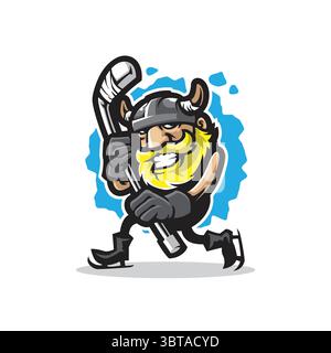 Hockey Maskottchen Logo Design Vektor mit moderner Illustration Konzept Stil für Abzeichen, Emblem und T-Shirt Druck. Wikinger Hockey Illustration für Sport. Stock Vektor