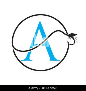Initial Letter A Fishing Logo Design Konzept mit Fishing Hook Symbol Vector Template Stock Vektor