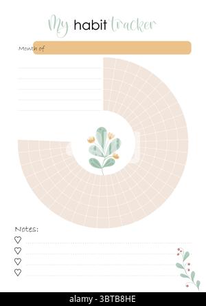 Ästhetischer Habit Tracker für die tägliche Planung. Weiche Farben und minimales Layout für die Zielverfolgung. Druckbare Vorlage für persönliches Wachstum. Stock Vektor