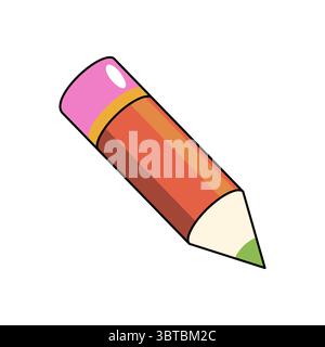 Bleistiftsymbol oder Vektor-Schreibwerkzeug. Graphitwerkzeug für Bildung und Design, Skizzieren. Hölzernes Schulzimmer- oder Büronotizzubehör mit Radierer. Versorgung für Zeichnung. Zeichentricksymbol für Bildungsgeräte Stock Vektor
