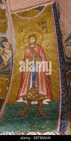 Türkei: Heiliges Mosaik, Äußerer Narthex (Eingangshalle), Kirche des Heiligen Erlösers in Chora (Kariye-Moschee), ursprünglich eine orthodoxe christliche Kirche in Istanbul. Die Kirche Chora wurde ursprünglich Anfang des 4. Jahrhunderts erbaut und stand außerhalb der Stadtmauern von Konstantinopel. Die wunderschönen Mosaiken und Fresken stammen aus dem frühen 14. Jahrhundert und wurden von dem mächtigen byzantinischen griechischen Staatsmann Theodore Metochites geschaffen. Stockfoto