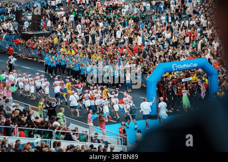 Göteborg, Schweden. Juli 2025. Göteborg, Schweden, 7. Juli 2025 Ein vollständiger Blick auf das vollgepackte Ullevi-Stadion unterstreicht die Größe des Events, da Teams aus aller Welt bei der Eröffnungszeremonie des Göteborg Cup 2025 im Ullevi-Stadion Göteborg, Schweden, begrüßt werden. (Gabor Baumgarten/SPP) Credit: SPP Sport Press Photo. /Alamy Live News Stockfoto