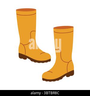 Hohe Gummistiefel. Handgezeichnet. Illustration des flachen Vektors auf weißem Hintergrund. Stock Vektor