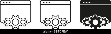 Webbrowser mit Zahnradlinie und durchgehendem Symbol. Sammlung Von Symbolen Für Website-Konfiguration, -Entwicklung Und -Optimierung. Software Engineering Und System Stock Vektor