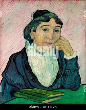 Vincent van Gogh, L'Arlésienne (Porträt von Madame Ginoux, vor kirschfarbenem Hintergrund), Ölgemälde auf Leinwand, 1890 Stockfoto