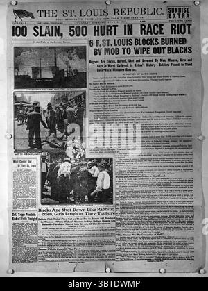 Zeitung " Die Republik St. Louis " . "100 Getötet, 500 Verletzt In Race Riot" Stockfoto