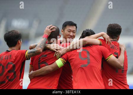 Yongin, Südkorea. Juli 2025. Spieler aus China feiern beim Finale der EAFF (Ostasiatischer Fußballverband) E-1 Fußball-Meisterschaft 2025 in Yongin, Südkorea, am 15. Juli 2025. Quelle: Yao Qilin/Xinhua/Alamy Live News Stockfoto