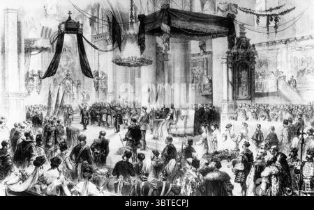 Kaiser Franz Joseph : 18. August 1830 - 21. November 1916, ältester Sohn von Erzherzog Franz Karl ( dem jüngeren Sohn des Kaisers Franz II. ) Und seiner Frau Prinzessin Sophie von Bayern, hier gekrönt zum König von Ungarn in Budapest, vereinigung Österreichs mit Ungarn am 21. Dezember 1867 Stockfoto