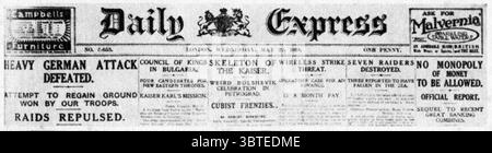 Erster Weltkrieg Schlagzeilen aus dem Daily Express: Schwerer deutscher Angriff besiegt am 22. Mai 1918 Stockfoto