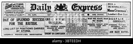 Erster Weltkrieg Schlagzeilen aus dem Daily Express : Day of Splendid Success for the British 24 August 1918 Stockfoto