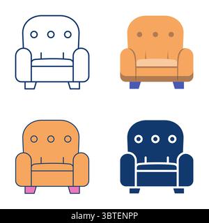 Gepolsterte Möbel, flach und Linie, Icon Set. Weiche Möbel, Sessel. Vektorabbildung Stock Vektor