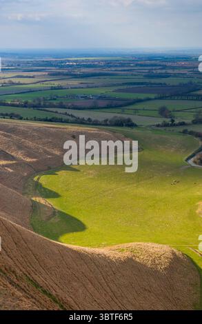 The Manger, Ein Gletschertal unterhalb der Burg Uffington am Ridgeway, Oxfordshire, England Stockfoto