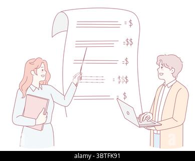 Zwei erfahrene Fachleute diskutieren über Finanzdaten in einem Geschäftsumfeld Stock Vektor