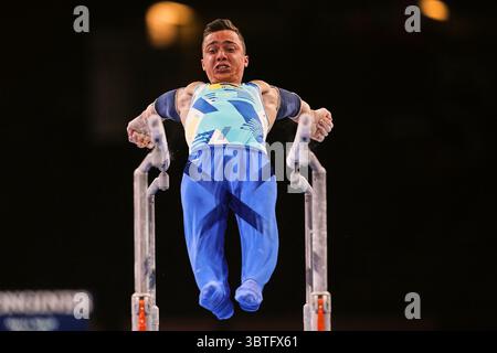 11. Oktober 2019: Milad Karimi aus Kasachstan tritt bei der 49. FIG Kunstturnen-Weltmeisterschaft in der Hanns Martin Schleyer Halle in Stuttgart an. Ulrik Pedersen/CSM.(Kreditbild: &Copy; Ulrik Pedersen/CSM via ZUMA Wire) Stockfoto