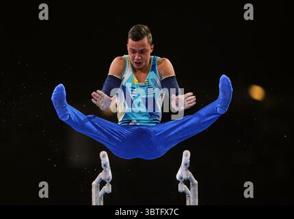 11. Oktober 2019: Milad Karimi aus Kasachstan tritt bei der 49. FIG Kunstturnen-Weltmeisterschaft in der Hanns Martin Schleyer Halle in Stuttgart an. Ulrik Pedersen/CSM.(Kreditbild: &Copy; Ulrik Pedersen/CSM via ZUMA Wire) Stockfoto