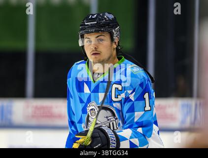 Icemen verließ Emerson Clark während der Aufwärmphase vor einem ECHL-Hockeyspiel gegen die Greenville Swamp Kaninchen in der Veterans Memorial Arena in Jacksonville, Florida, Samstag, den 12. Oktober 2019. [Gary Lloyd McCullough/CSM](Guthaben: &Copy; Gary Lloyd McCullough/CSM via ZUMA Wire) Stockfoto