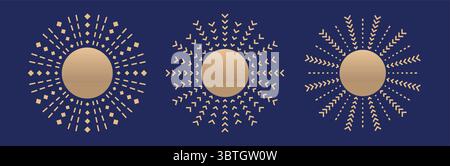 Luxuriöse Linienstrahlen im Sommer mit Sonnenschliff. Retro-Stil Magie Sonnenschliff Vektor Illustrationen Set. Stock Vektor