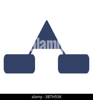 Abstrakte Vektorillustration eines minimalistischen Flussdiagramms mit einem zentralen Dreieck, das zwei rechteckige Knoten verbindet, in einer dunkelblauen Palette gerendert. Stock Vektor