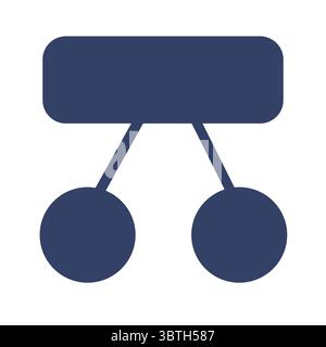Eine einfache Vektordarstellung eines Flussdiagrammelements mit einem rechteckigen Knoten, der mit zwei kreisförmigen Knoten verbunden ist, in einem stummgeschalteten blauen Farbton gerendert, ideal Stock Vektor