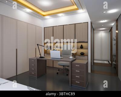 3D-Rendern, Heimbüro, Remote-Arbeiten Stockfoto