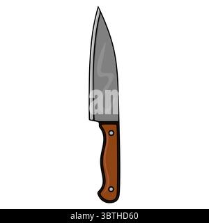 Diese Vektor-Illustration zeigt ein detailliertes Küchenmesser mit einem braunen Holzgriff und einer grauen Metallklinge, mit subtilen Strukturdetails für Stock Vektor
