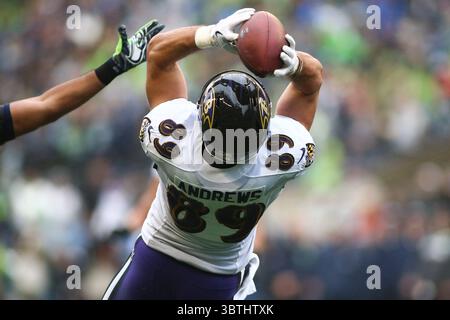 20. Oktober 2019: Baltimore Ravens Tight End Mark Andrews (89) bringt einen Pass während eines Spiels zwischen den Baltimore Ravens und den Seattle Huskies im CenturyLink Field in Seattle, WA. Sean Brown/CSM(Credit Image: &Copy; Sean Brown/CSM via ZUMA Wire) Stockfoto
