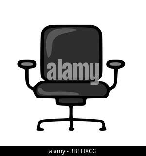 Einfache Vektorillustration eines schwarzen Bürostuhls, Vorderansicht, mit abgerundeten Kanten und Armlehnen, geeignet für Präsentationen oder Webdesign. Stock Vektor