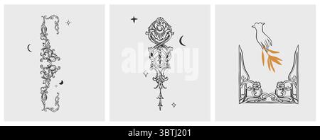 Hand gezeichneter Vektor abstrakte Umrisse, Grafik, Linie Vintage Barock Ornament floraler Rahmen in kalligrafischer eleganter moderner Stil. Barock florale Vintage Stock Vektor