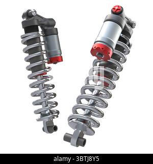 Zwei metallische Stoßdämpfer mit roten Details isoliert 3D Stockfoto