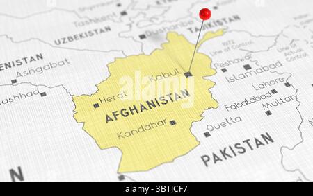 Afghanistan, Kabul - Pin auf politische Karte schieben - 3D-Illustration Stockfoto