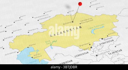 Kasachstan, nur-Sultan - Pin auf politische Karte schieben - 3D-Illustration Stockfoto