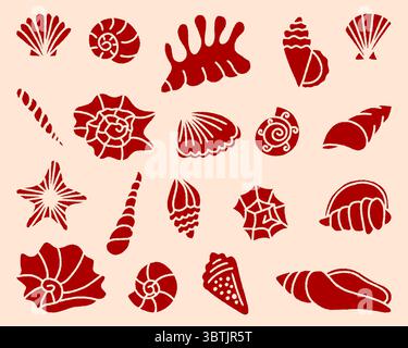 Handgezeichnete Vektor-Illustration von Muscheln und Seesternen, Muschelkollektion, Sommer Reise Marine Kit. Unterwasser-Muschelset, Doodle Outline Stock Vektor