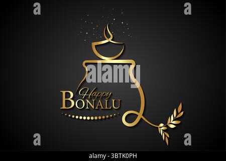 Happy Bonalu Gold Logo Design, traditionelles Telugu Festival in Telangana State, Hyderabad, Secunderabad. Bonalu Panduga Subakanshalu. Vektorsilhouette Stock Vektor