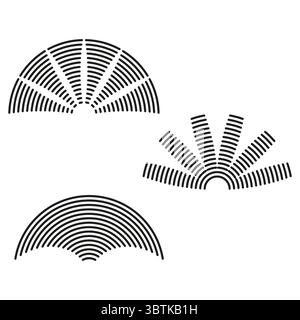 Halbkreismuster. Radiale Linienkonstruktion. Abstrakter Lüftervektor. Geometrische Bogenelemente. Stock Vektor