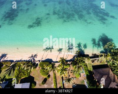 1. Januar 2014, Kailua, Hawaii, Vereinigte Staaten: Luftansicht von Schatten von Kokospalmen auf Lanikai Beach, Oahu, Hawaii (Bild: © Mark A Johnson/Amazing Aerial Via ZUMA Wire) Stockfoto