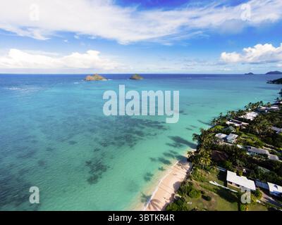 1. Januar 2014, Kailua, Hawaii, Vereinigte Staaten: Luftansicht von Schatten von Kokospalmen auf Lanikai Beach, Oahu, Hawaii (Bild: © Mark A Johnson/Amazing Aerial Via ZUMA Wire) Stockfoto
