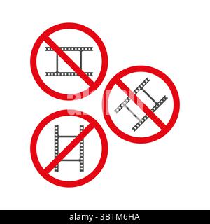 Kein Filmsymbol. Kein Kamerasymbol. Unzulässiges Videozeichen. Vektorbearbeitung verboten Stock Vektor