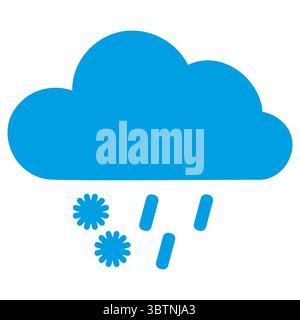 Blaues Wettersymbol: Wolke mit Regen und Schneeflocken, die Mischniederschläge symbolisieren Stock Vektor