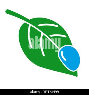 Grünes Blatt mit blauem Kreissymbol auf weißem Hintergrund Stock Vektor