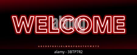 Neonlicht-Alphabet, leuchtende Buchstaben, auffällige moderne Schriftart für Partybranding, Nachtclub-Headline, leuchtende Phrase, stilvoll Stock Vektor