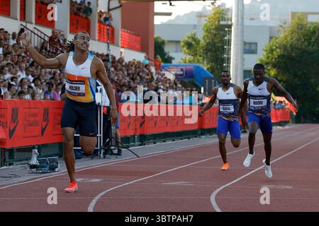 Brescia, Italien. Juli 2025. Titelverteidiger Reece aus Australien tritt am 15. Juli 2025 im Gabre Gabric Stadion in Brescia, Italien, bei der 400-Meter-Strecke der Männer beim Banca Valsabbina GranPrix Brescia 2025 an. Quelle: Unabhängige Fotoagentur/Alamy Live News Stockfoto
