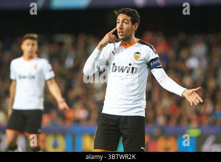 27. November 2019, Valencia, Spanien: Daniel Parejo aus Valencia reagiert beim Spiel der Gruppe H der UEFA Champions League zwischen Valencia und Chelsea am 27. November 2019 im Mestalla Stadium in Valencia (Spanien) (Foto: © AFP7 Via ZUMA Wire) Stockfoto