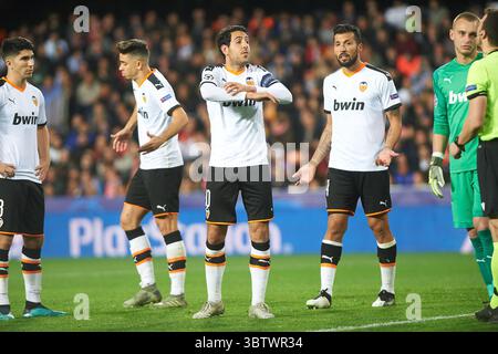 27. November 2019, Valencia, Spanien: Daniel Parejo aus Valencia reagiert beim Spiel der Gruppe H der UEFA Champions League zwischen Valencia und Chelsea am 27. November 2019 im Mestalla Stadium in Valencia (Spanien) (Foto: © AFP7 Via ZUMA Wire) Stockfoto