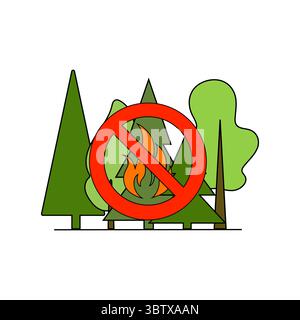 Waldbrandverbot. Kein Lagerfeuersymbol. Naturschutz Vektor. Ökologisches Warnzeichen. Stock Vektor