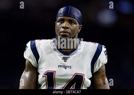 Dezember 2019, Houston, Texas, USA: 1. Dezember, 2019: New England Patriots Wide Receiver Mohamed Sanu (14) vor dem Start des Spiels gegen die Houston Texans im NRG Stadium in Houston, Texas. (Bild: © Maria Lysaker/ZUMA Wire) Stockfoto